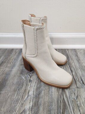 Boden Women's Size 8 Leather Ivory Boho Block Heel Elastic Ankle Boots